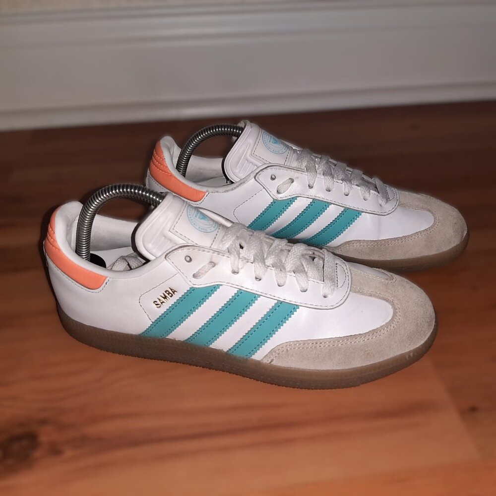Adidas Samba Miami White Teal Orange Shoes IH8160 Men's Sz 7.5 Women's Sz 8.5 - Picture 6 of 16